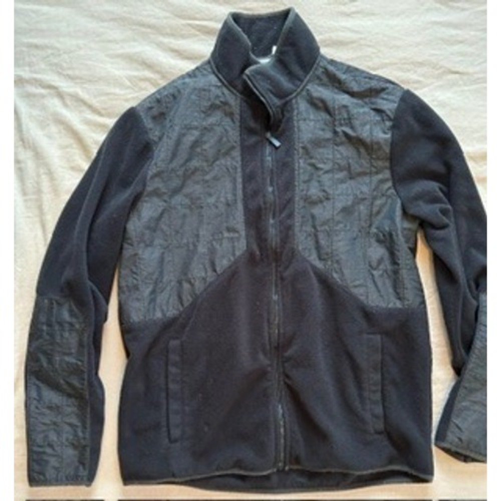 Calvin Klein Mens Full Zip Fleece Hybrid Jacket Black Mixed Media Large